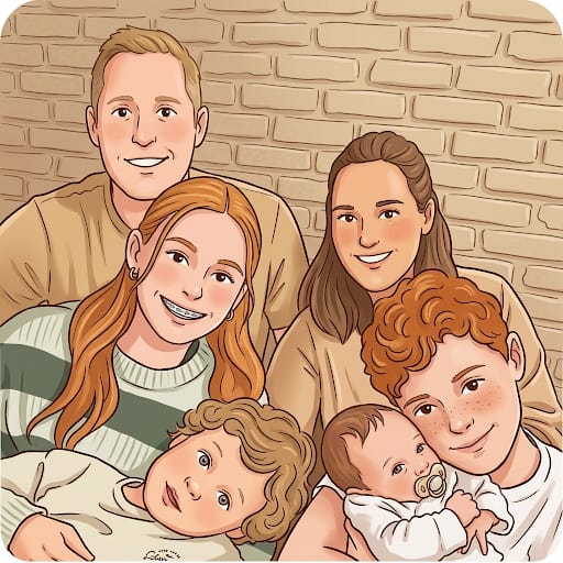 Cartoon portrait of PJ's family